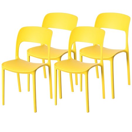 FABULAXE Modern Plastic Outdoor Dining Chair with Open Curved Back, Yellow, PK 4 QI004227.YL.4